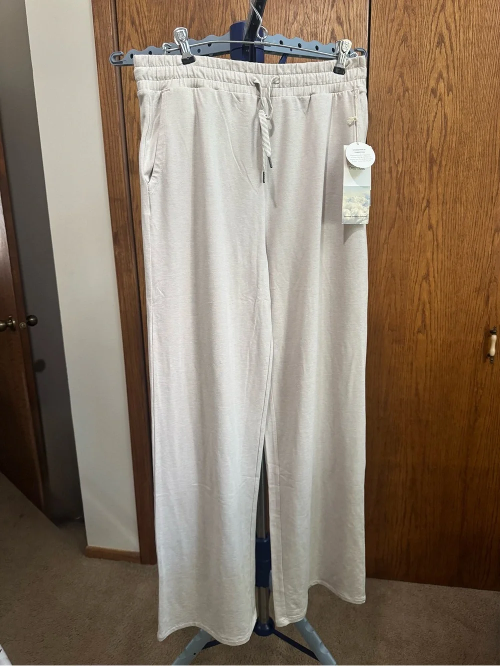 Vuori Wide Leg Drawstring Lounge Pants in Cream